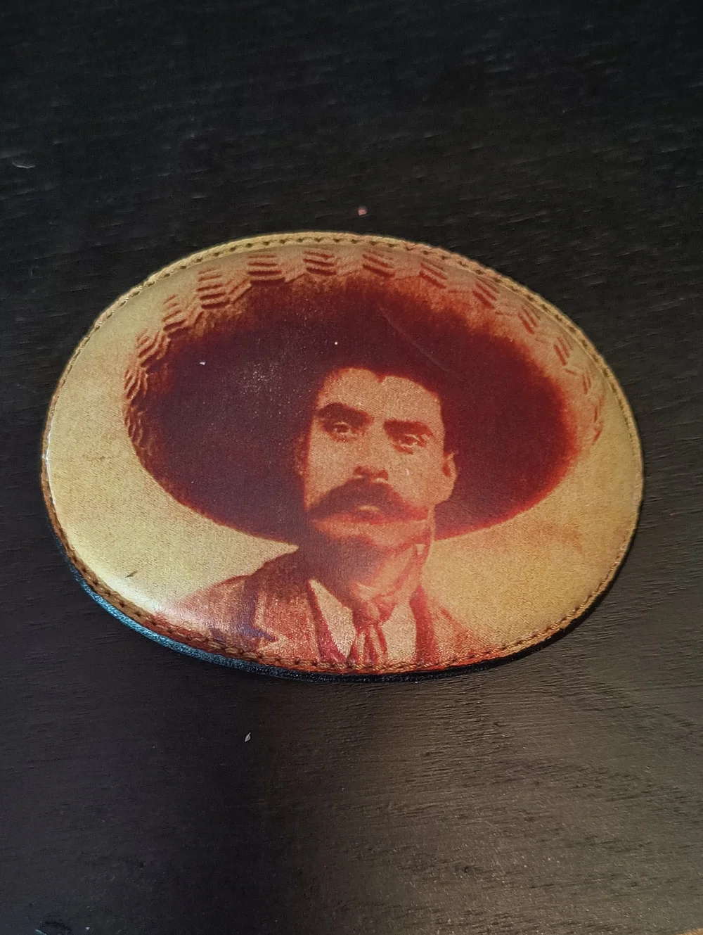 Brown Retro Leather Belt Buckle with Sepia Emiliano Zapata Portrait